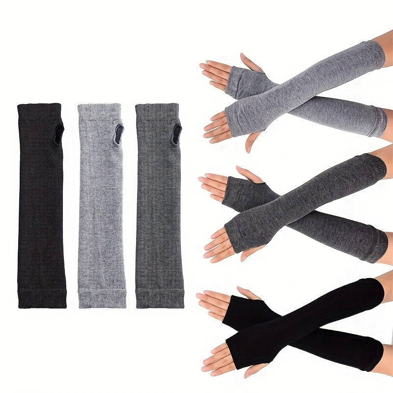 

Long Fingerless Knitted Gloves: Solid Color, Elbow Protection, Thumb Holes, Winter Arm Cover - Suitable For Ladies Outdoor Activities