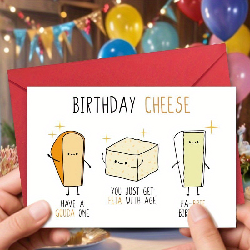 

1pc Humorous Birthday Cheese Greeting Card, Fun , Cheese Enthusiasts & Family, Includes Envelope - Paper Material