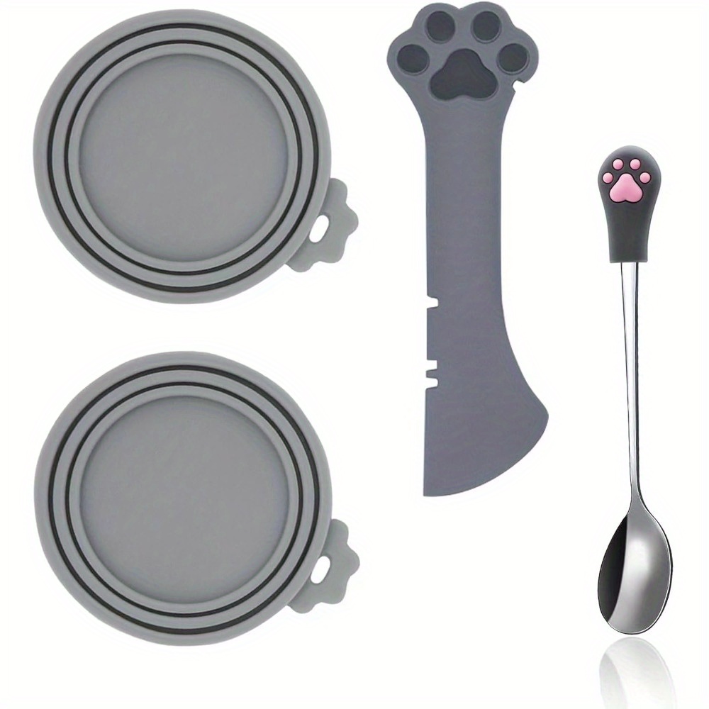 

4-piece Cat Food Can Spoon Can Lid Multifunctional Can Silicone Material Pet Food Can Lid Stainless Steel Cat And Dog Food Spoon Suitable For Home Pet Can Storage