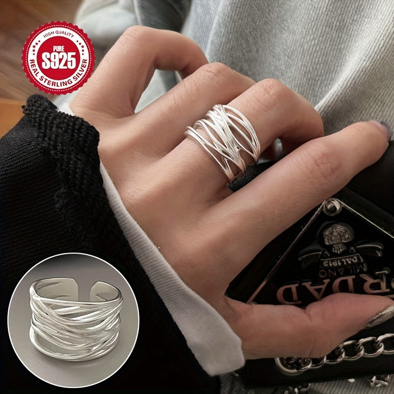 

A S925 Sterling Silver Matte Broadband Ring, Simple And Luxurious Opening Adjustable Design, Suitable For And Gift , Suitable For All - Anti-oxidation Gift Box Comes With, Weighing