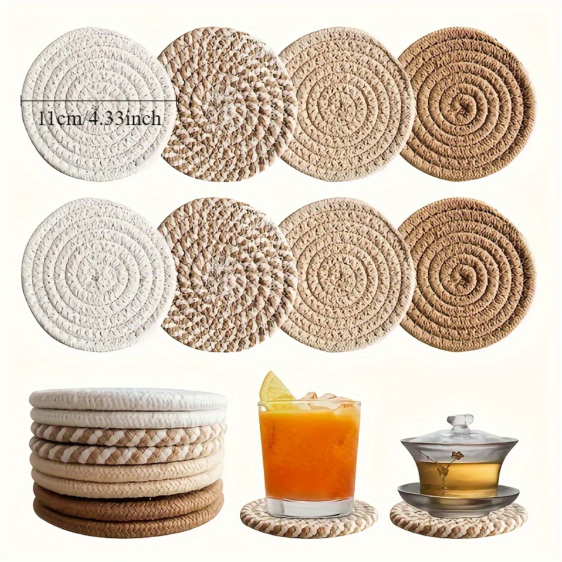 6pcs elegant woven polyester cup coasters set with black metal stand absorbent   backing for protecting   table ideal easter gift coffee table essentials decorative coasters durable polyester Product details 2
