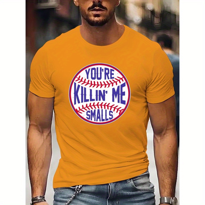 

Men's Summer Short-sleeved T-shirt, "you're Killing Me " Baseball Print, Casual Round Neck, Polyester, Regular Fit, Top For Teens And Adults