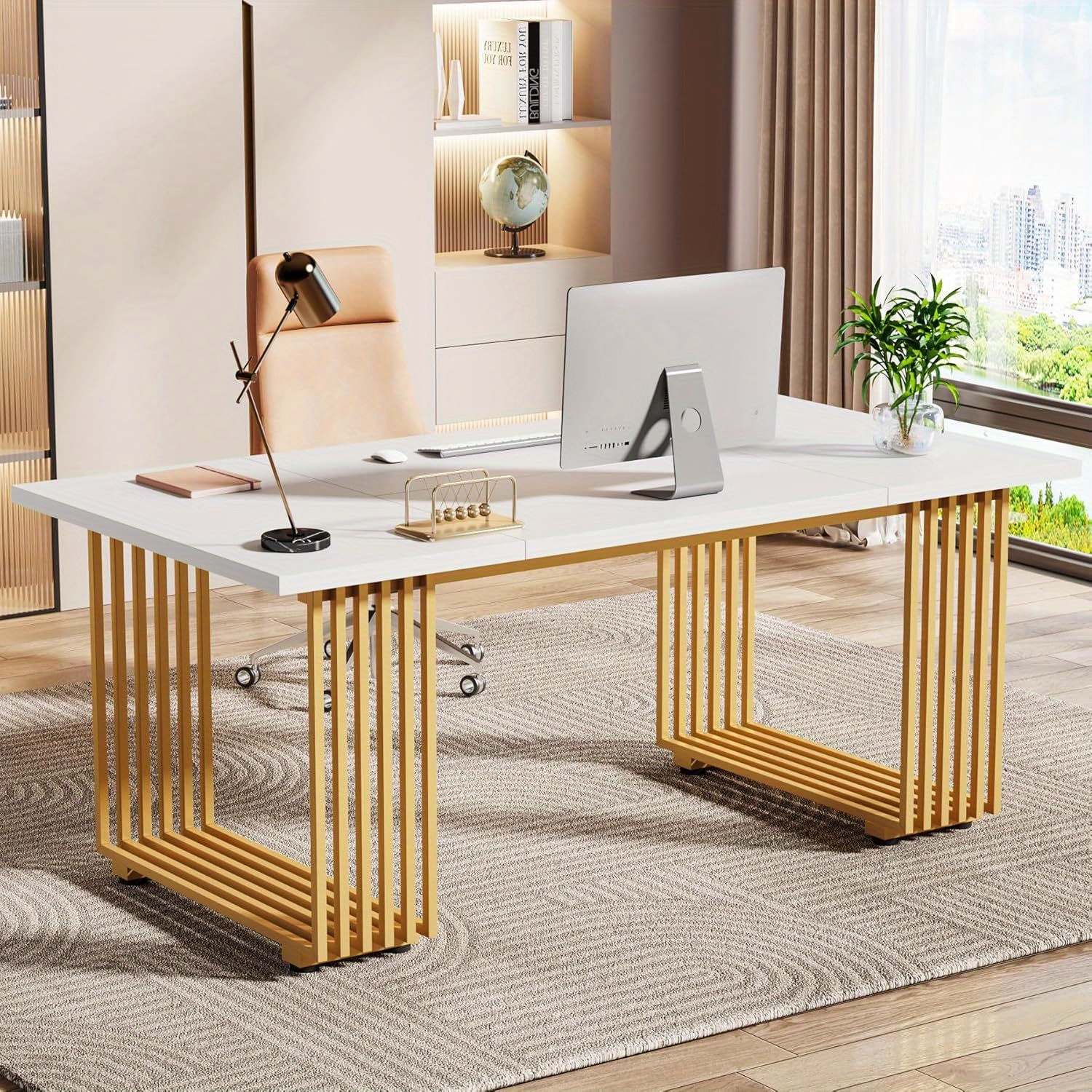 Image of 70.9" , Wood Computer Desk With Black Metal Legs, Large Workstation For Home Office, Big Study Writing Desk, Conference Table For Meeting Room