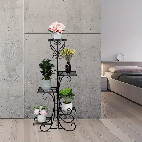 indoor outdoor 5 tier shelves holder outdoor displaying plants flowers black square