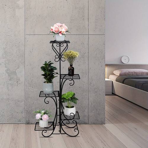 indoor outdoor 5 tier shelves holder outdoor displaying plants flowers black square