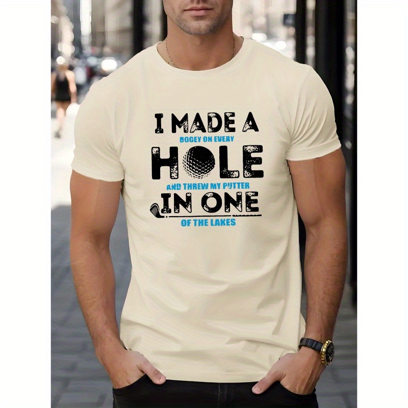 

Men's Summer Graphic Tee - "i Made A On Hole And Threw My Putter In " Print, Trendy Short-sleeve Crew Neck, Casual & , Polyester-spandex , Golf Enthusiasts