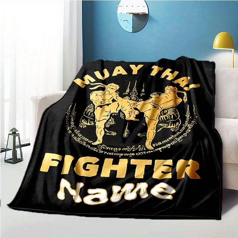 

Couverture Douillette sur le Thème du Muay Thai 'Votre Nom' - Polyester et Chaud pour Canapé, Lit, Chaise de Bureau & Camping - de Cadeau Parfaite