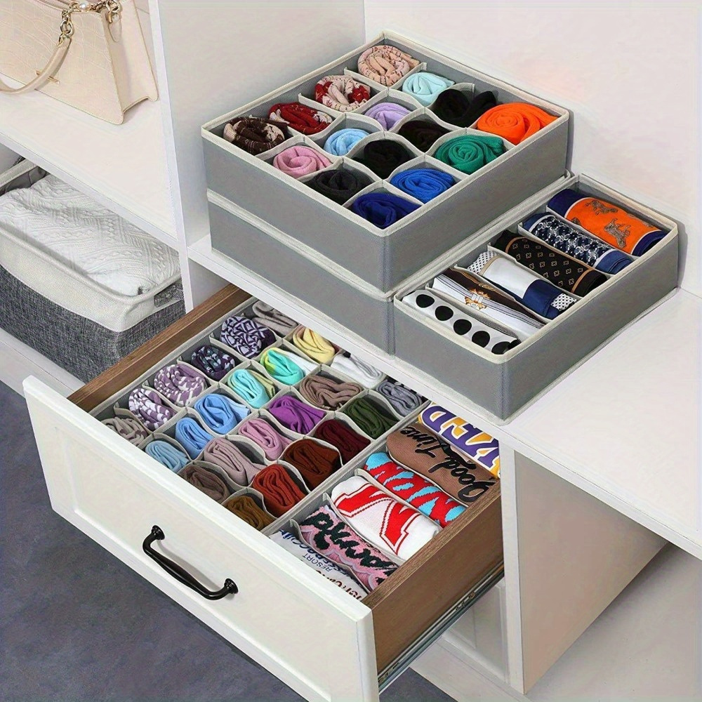 2 pack fabric drawer divider organizers foldable sock and underwear storage solution unfinished closet and cabinet organizer for teens and adults space saving tie organizer for bedroom organization details 4