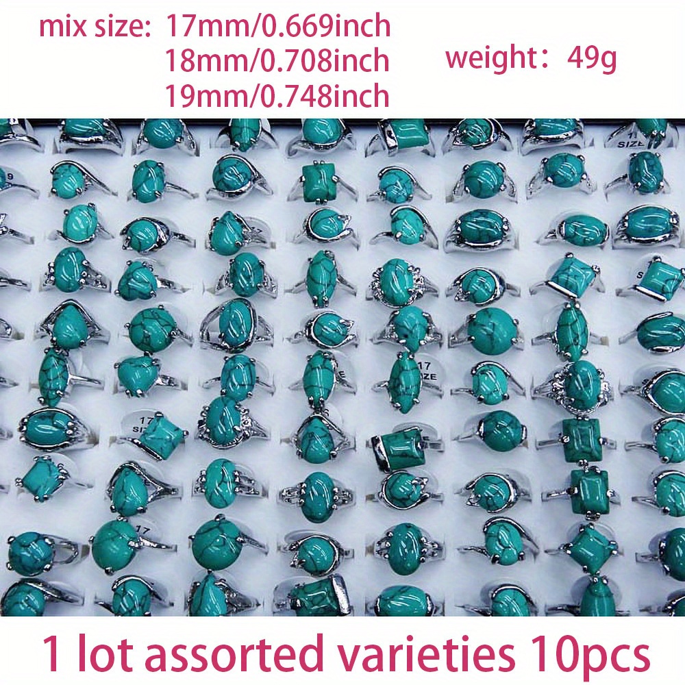 10pcs mix style plated turquoise women mens   rings jewelry lots details 3