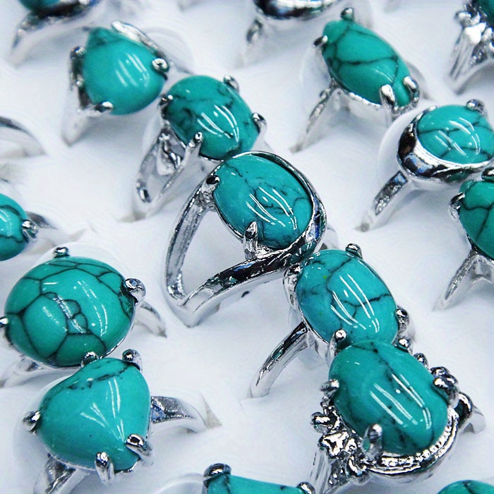 10pcs mix style plated turquoise women mens   rings jewelry lots details 0