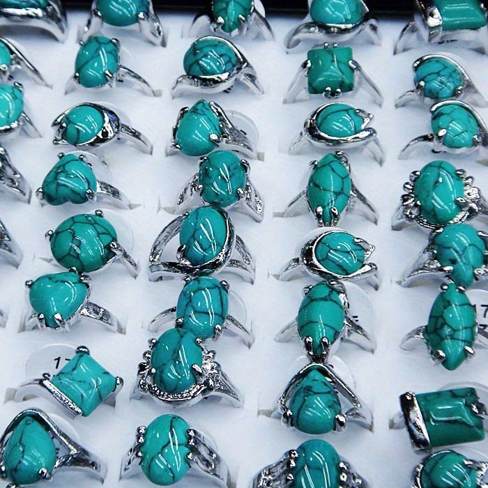 10pcs mix style plated turquoise women mens   rings jewelry lots details 1