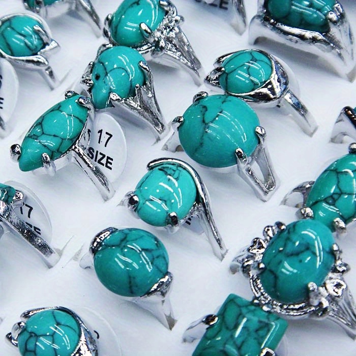 10pcs mix style plated turquoise women mens   rings jewelry lots details 2