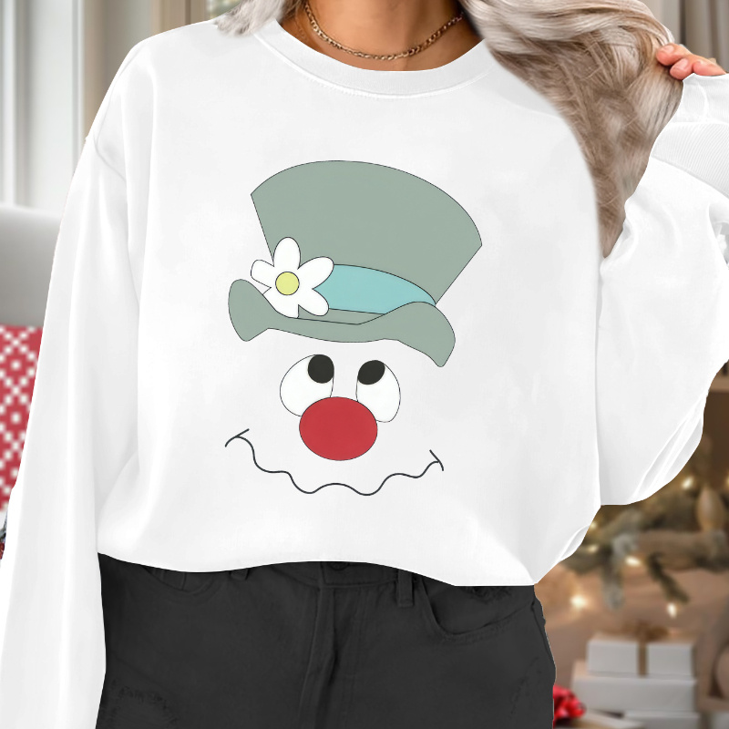 

Women's Christmas Snowman Print Sweatshirt - Casual Crew Neck, Long Sleeve Pullover For Fall & Winter, Machine Washable