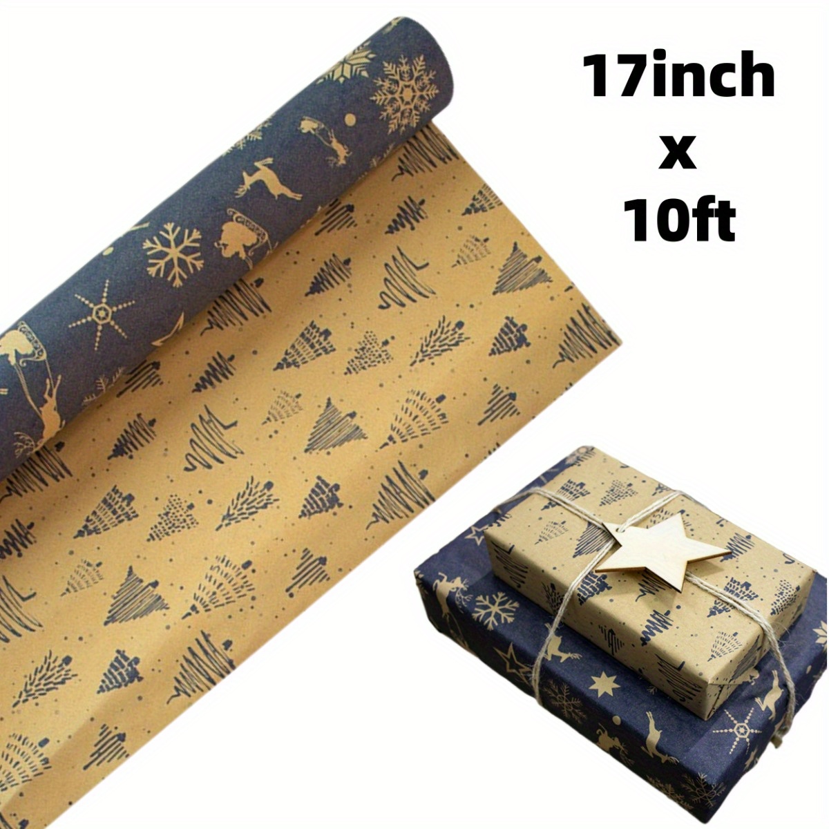 

Christmas Gift Wrap Roll - 17" X 10ft, Double-sided With Unique Patterns, Holiday Presents & Party Decorations