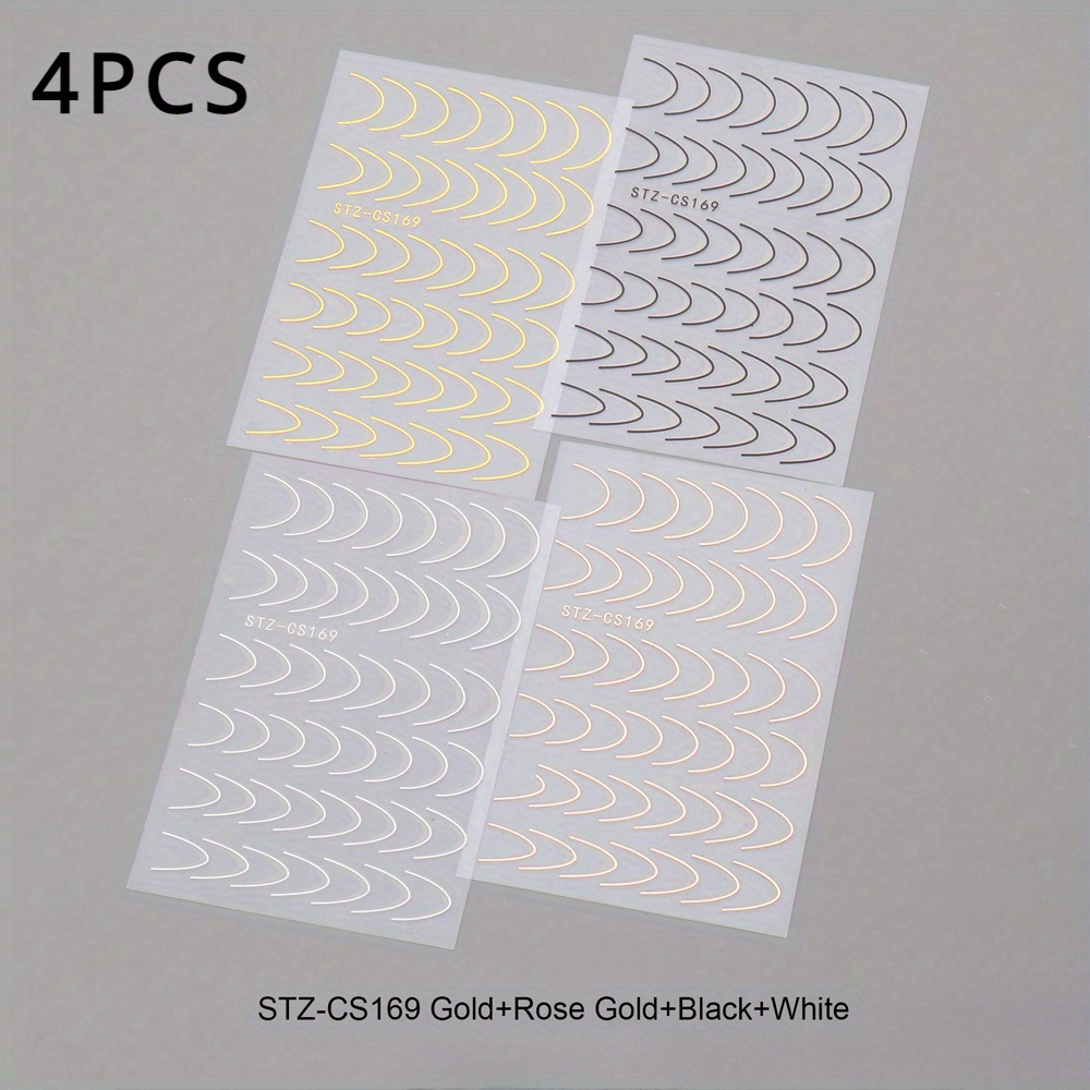 Image of 4pcs French Manicure Strip Nail Stickers Y2k Metallic Self-adhesive Slider Decals Nail Decoration Tools