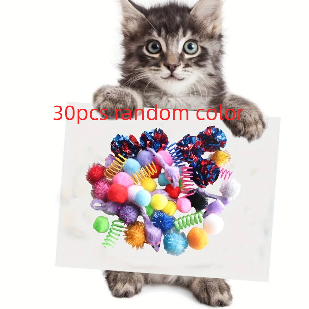 

30pcs Jeu de jouets , variés, ressorts , pompons, boules à , jouets souris , fronces , ressorts , jouets de balles molles ( aléatoires), plastique, , fournitures de chats