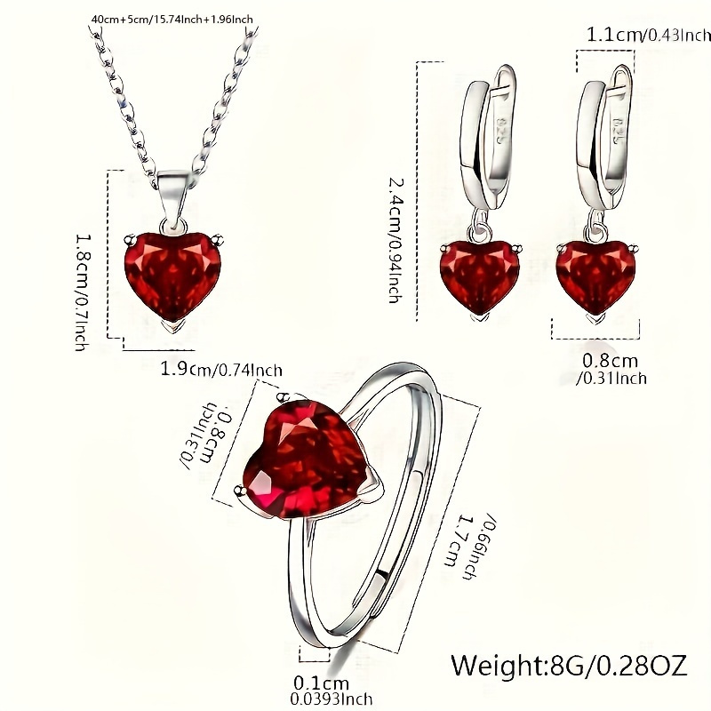 925 sterling silvery romantic heart zirconia necklace ring and earrings suit sexy elegant anniversary valentines day gift details 3