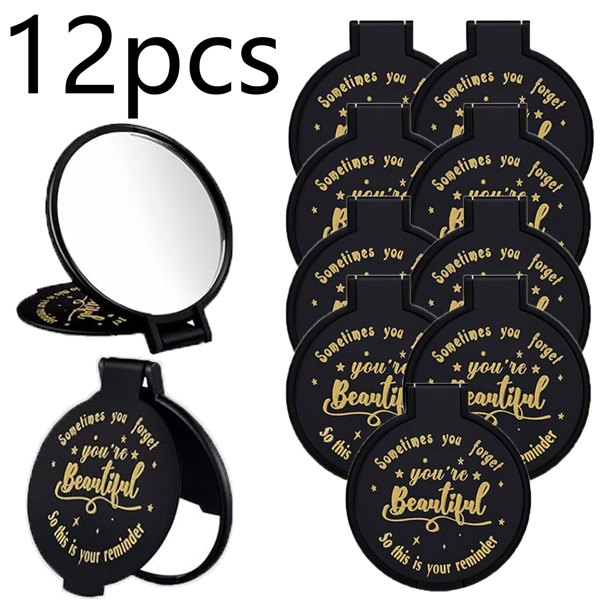 

Portable Mini Foldable Makeup Mirror - Black Round With Inspirational Design, Lightweight & Hypoallergenic Plastic Frame, Travel-friendly Cosmetic Mirror For Outdoor & Bedroom Use