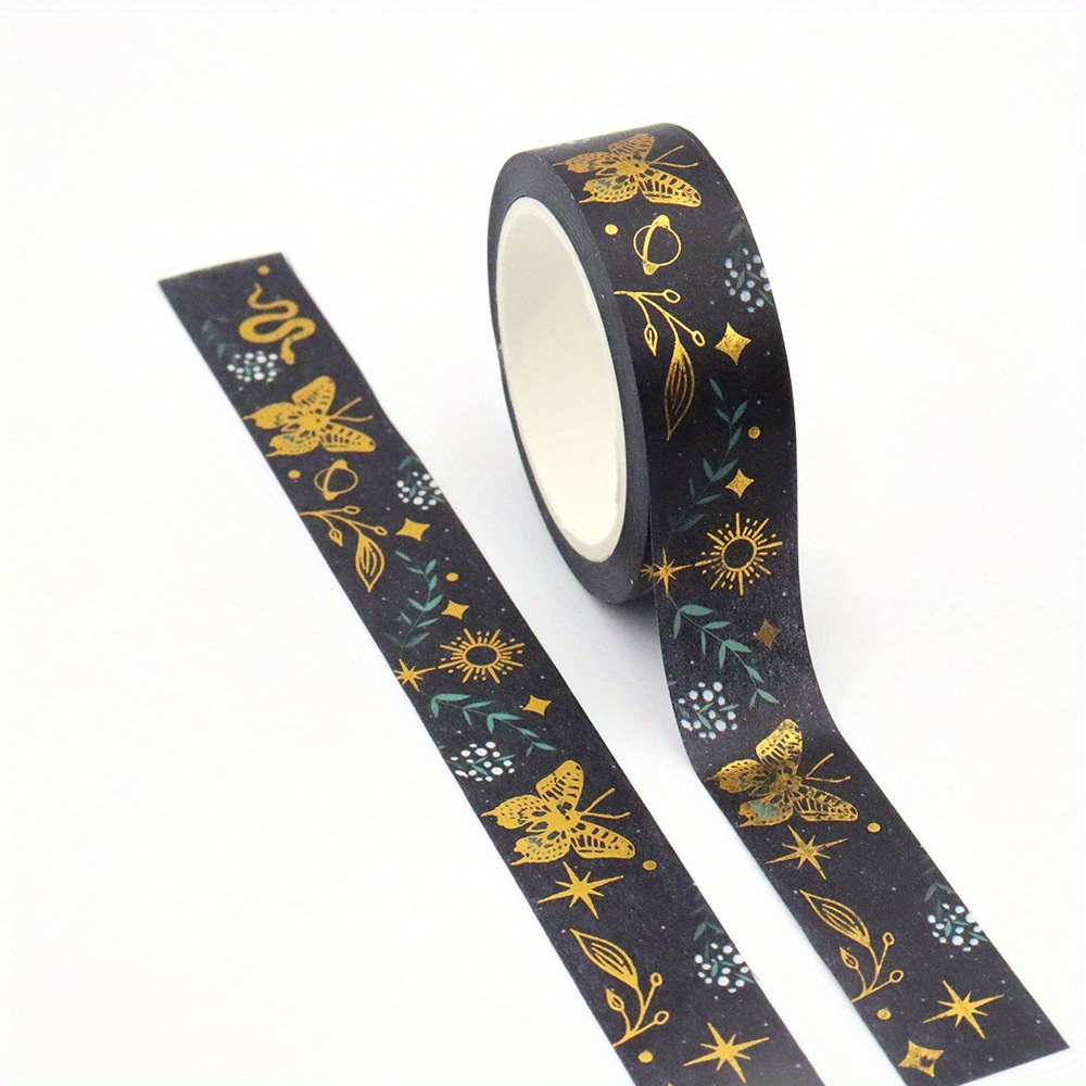 1 Roll Of 15mm*10m Flower Leaf Black Tape Stickers For Stationery And Office Supplies Washi Tape