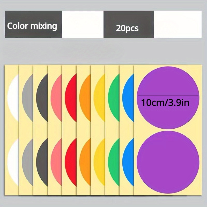 Image of 20pcs, 10 Colors, 10cm/3.9in, Large Circular Colored Adhesive Label Paper That Written For Easy Activity , Sorting, And Creative Diy