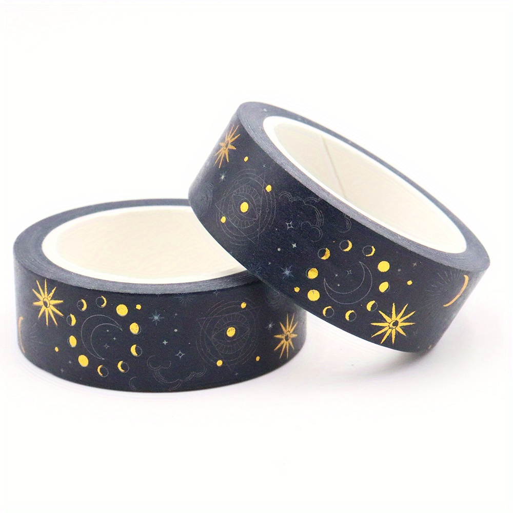 Image of A Roll Of 15mm*10m Tape Featuring Black And Stars, Suitable For Stationery, Office Supplies, And Projects