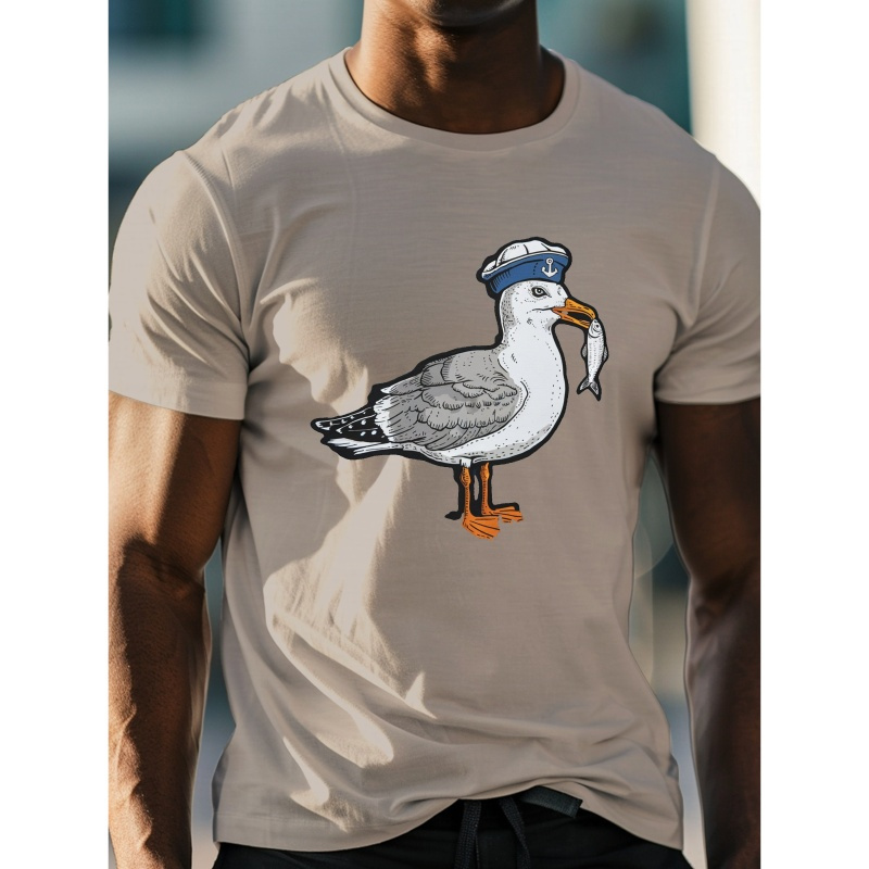 

Men's Casual Sailor Seagull Graphic Tee - Royal Blue Crew Neck Short Sleeve, Lightweight Polyester Summer Top