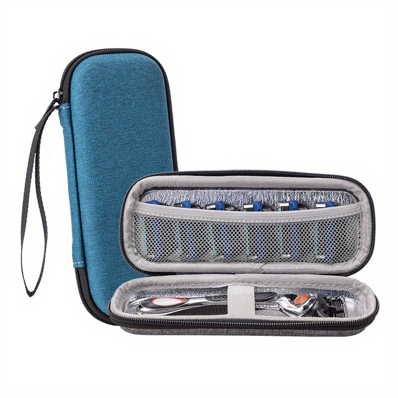 Vintage-Inspired EVA Hard Shell Razor Case - Portable & Durable, Water-Resistant, Easy to Clean, Gray/Blue for Shavers, Travel, Outdoor Personal Care