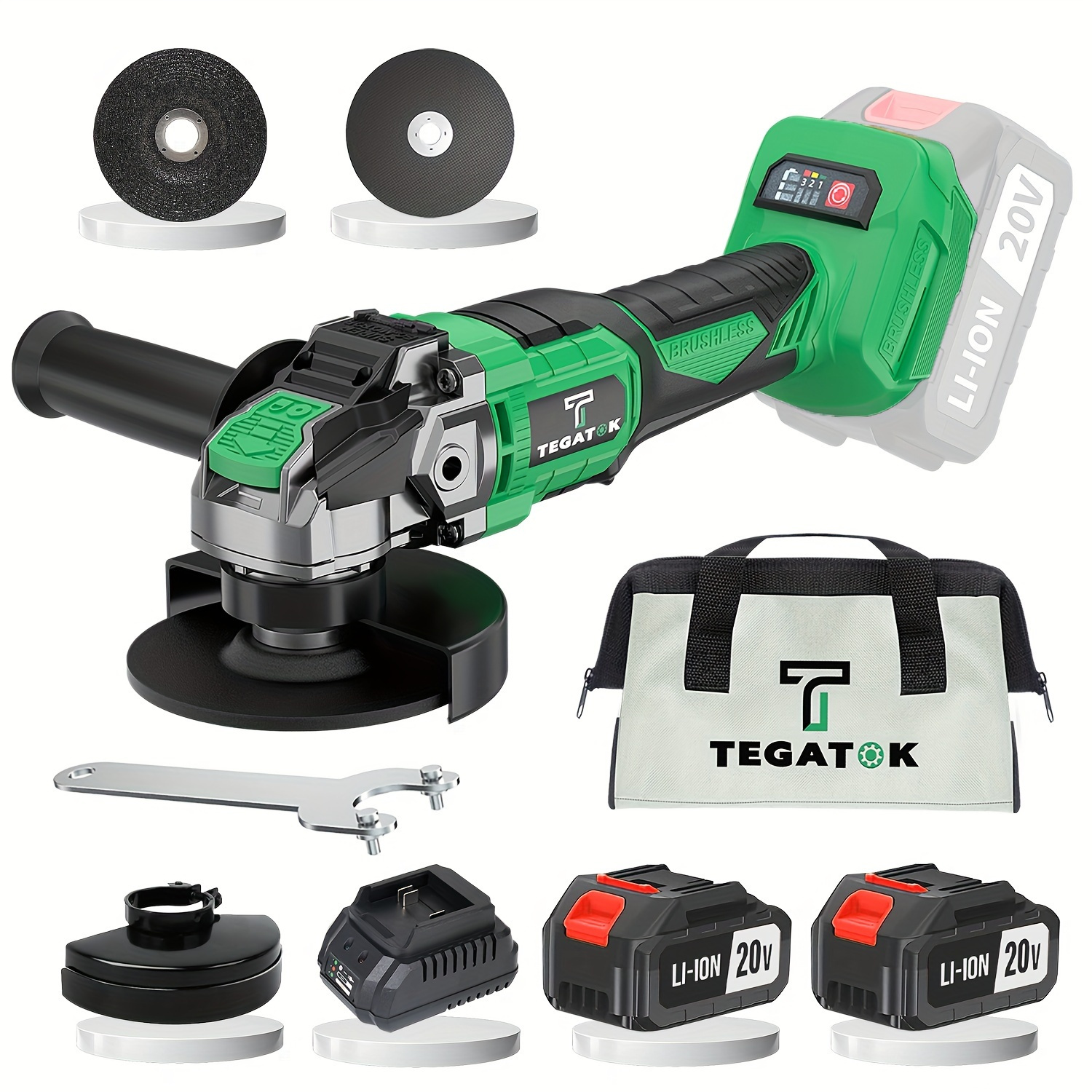 

Tegatok 20v Cordless Power Grinder, Fast 9000rpm Brushless Motor, Electric Brake, 2-position Adjustable Handle, Long-lasting , Compact And Lightweight Design For Grinding And Polishing