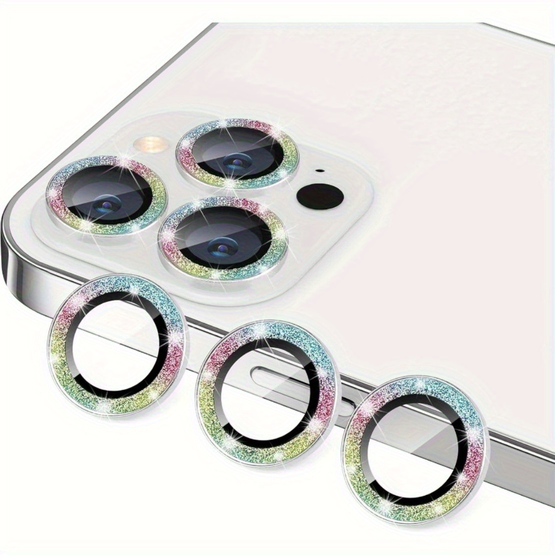 

3pcs Sparkling Glitter Camera Lens Protectors For /15/14 Series & 13 Pro Max - Anti-scratch Tempered Glass With Rings