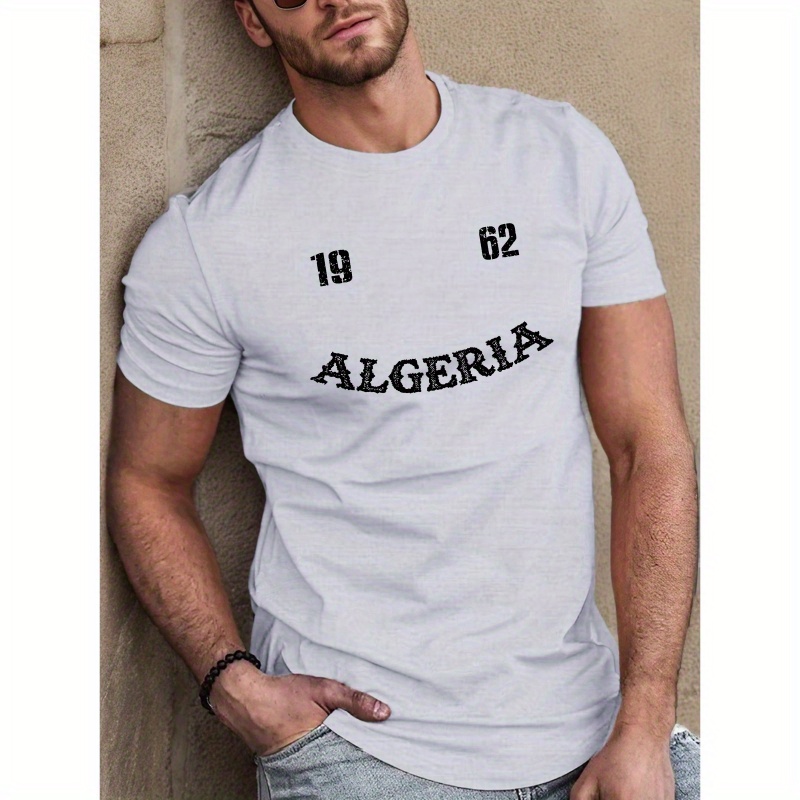 

Algeria 1962 Men's T-shirt - Casual Polyester Crew Neck Tee With Stretch, Knit Fabric, Regular Fit - Summer Short Sleeve Shirt For Adults