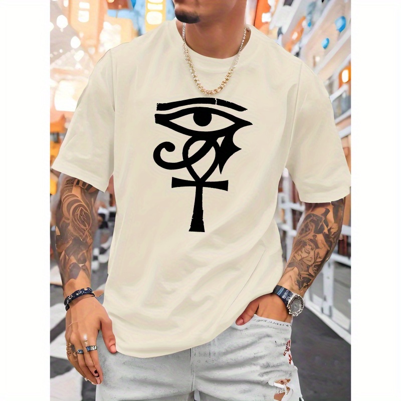 

T-shirt décontracté à manches courtes pour homme Eye Print, haut confortable à col rond pour les quotidiens et les séances d'entraînement, article tendance pour l'été