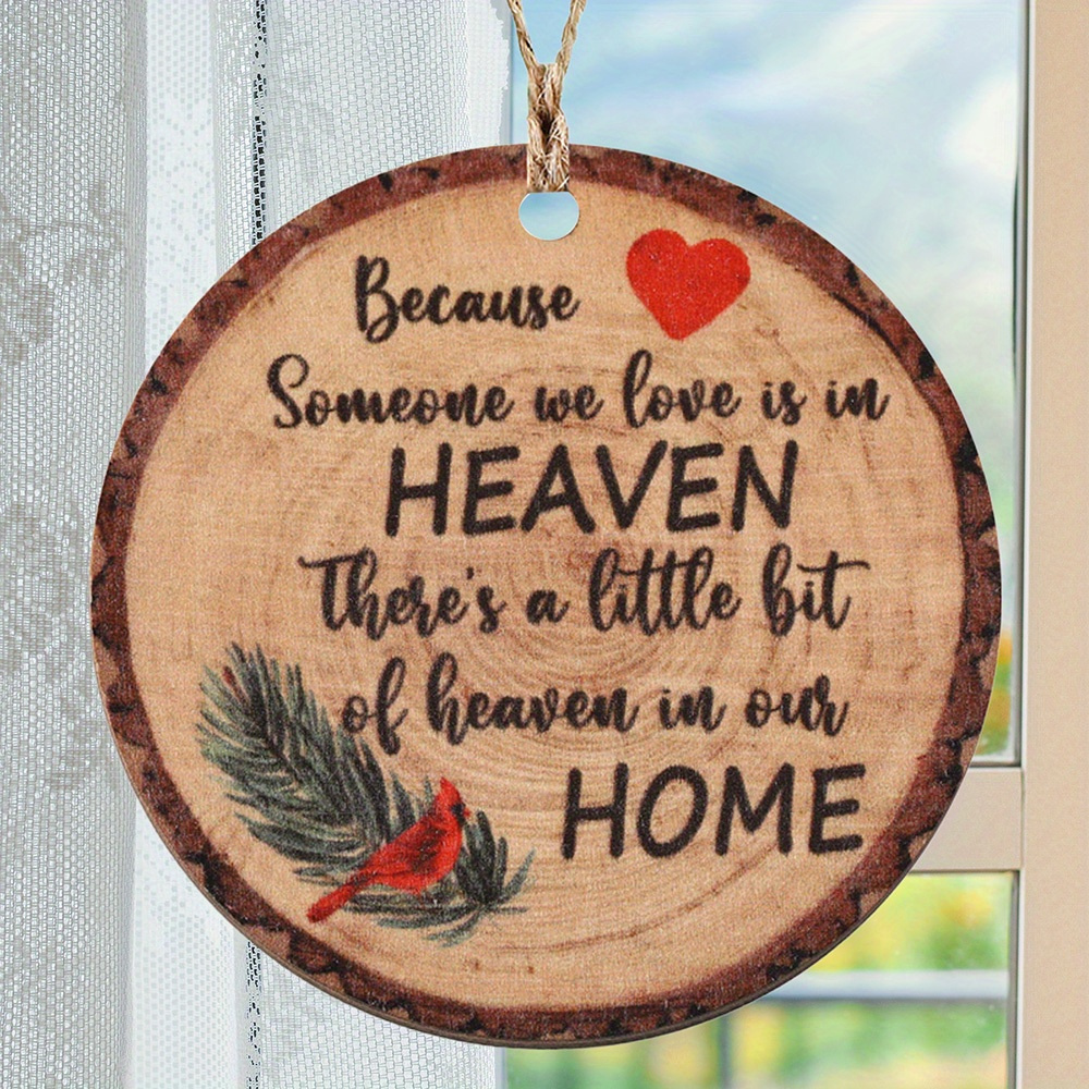 

Rustic Wooden Round Sign With Red Bird, "a Of Heaven In " Quote, Christmas Tree, Window, And Fireplace Decor, Vintage Style Home Ornament, No Battery Needed