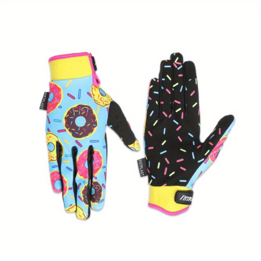 

Touchscreen-compatible Polyester Gloves, Woven Donut And Hamburger Pattern, For Teens And Adults, Cycling Gloves