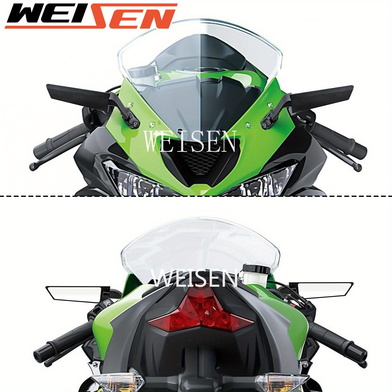 

Weisen Univesal Motorcycle Wind Wing Adjustable Rotating Side Mirror/ Wing Mirrors For Kawasaki Ninja Zx6r Zx12r Zx-636 Zzr1400 125 250 250sl 300 400 650 1000