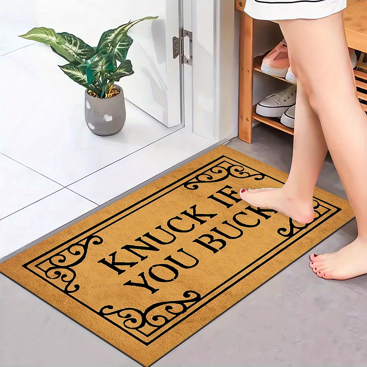 

Knuck Buck" Fun Welcome Door Mat - Non-slip, Absorbent, Easy Clean Rug For Entryway, Bedroom, Farmhouse - Indoor/outdoor Use, Guest Mat