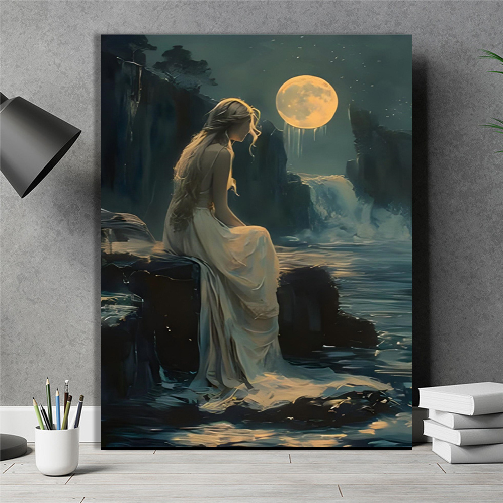 

Canvas Wall Paintings, And Moon Canvas Artworks, Victorian Girls' Wall Paintings, Dark Canvas, Gothic Women's Dark Wall Paintings, Wall , Wrapped Canvas Paintings