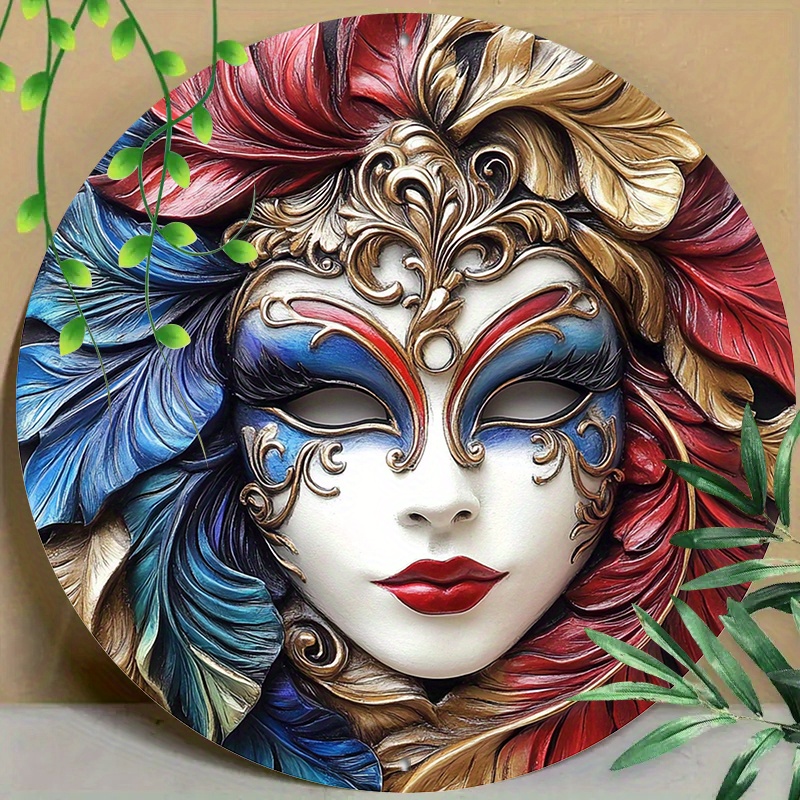 

20x20cm Round Metal Venetian Mask - Home, Living Room, Coffee Shop, Office, Wall Decoration Art - Aluminum Material