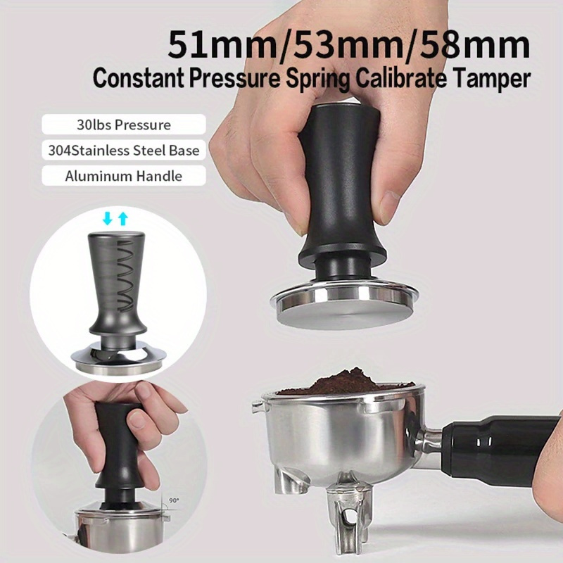   premium espresso tamper spring loaded adjustable pressure with aluminum handle 51mm 53mm 58mm stainless     most machines details 0