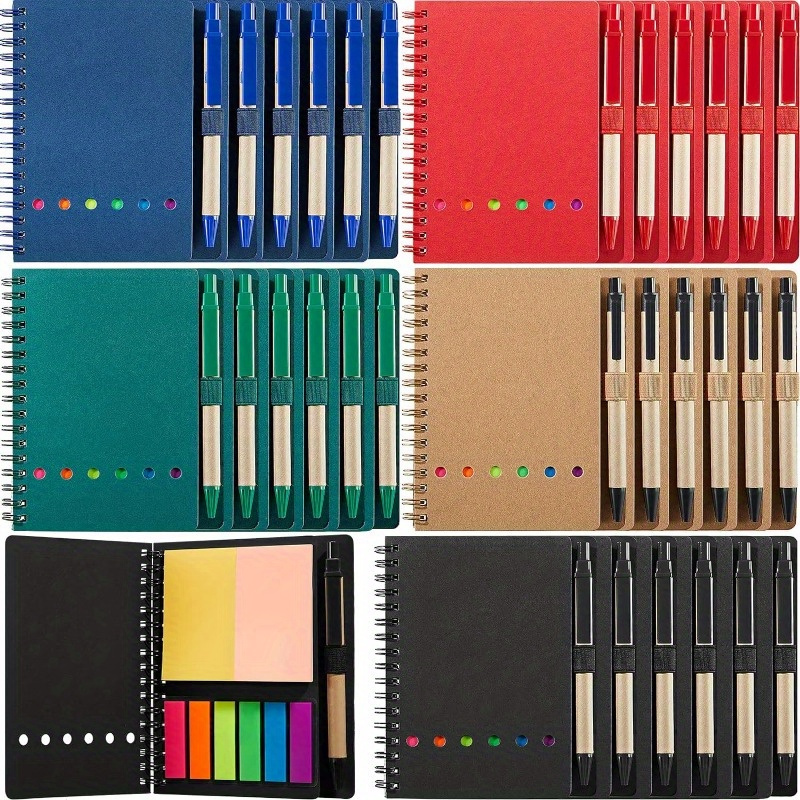 

30pcs Spiral Notebook Steno Pads Lined Notebook Notepad With Pen In Holder Sticky Notes And Page Marker Colored Index Tabs Pocket Notebooks For Office School Supplies, 4.7 X 5.9 Inches