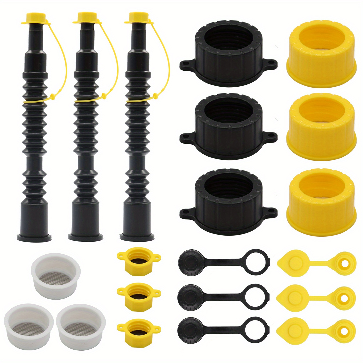 TEMU Rbetrere3 Sets Replacement For Gas Can Spout, Vent, Pour Nozzle Kit, Flexible Water Gasket, Fuel Tank Lids And Caps In Black