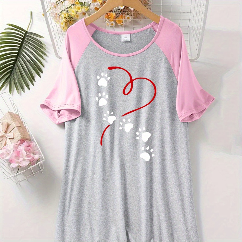 

Loungewear] Women's Christmas Print Raglan Sleeve Night Dress, Casual Crew Neck Short Sleeve Sleepwear, Polyester 95% Elastane 5%, Medium Stretch Knit Fabric, - E21