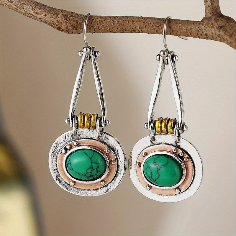 E-shop Vintage Geometrische Synthetische Türkis Anhänger Ohrringe Böhmischer Stil Metall Haken Ohrringe für Damen Alltags Schmuck Ergänzungen