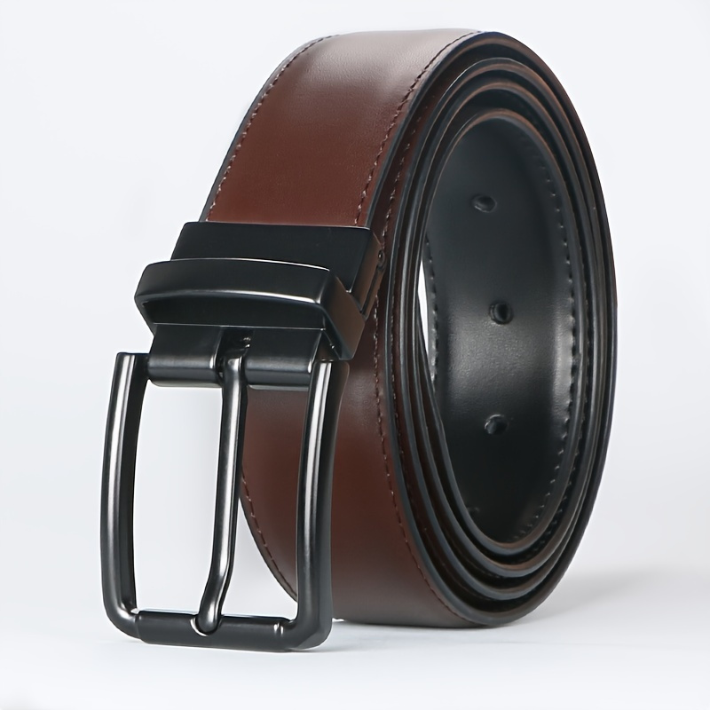 Men's Reversible Leather Belt with Alloy Square Buckle