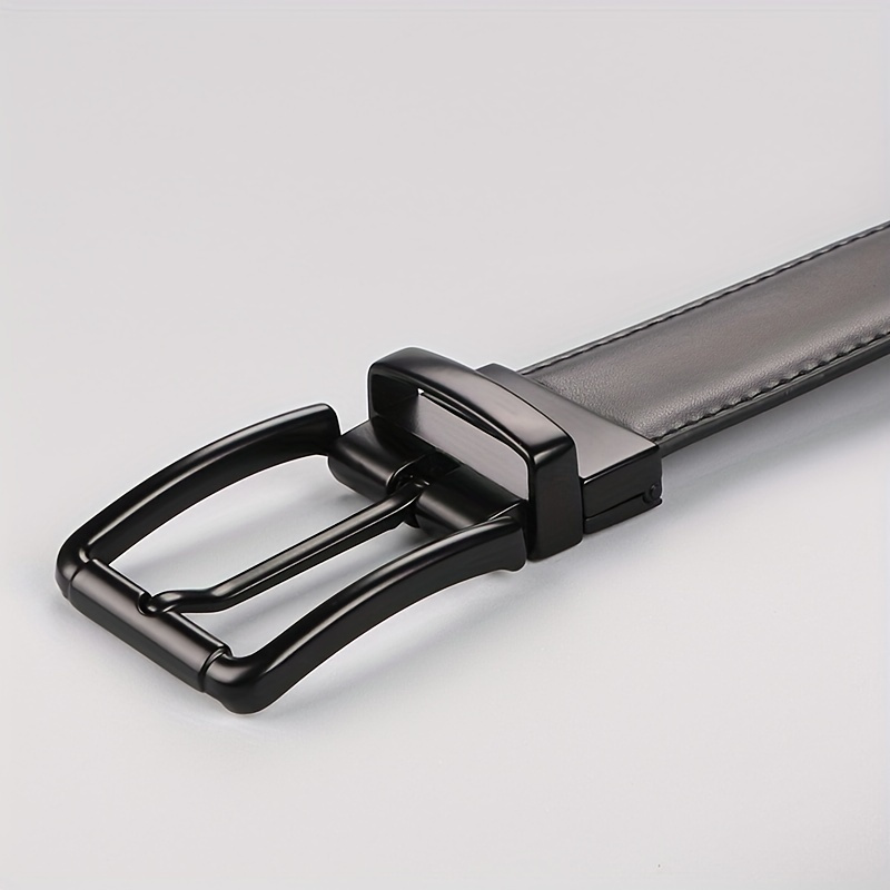 Men's Reversible Leather Belt with Alloy Square Buckle