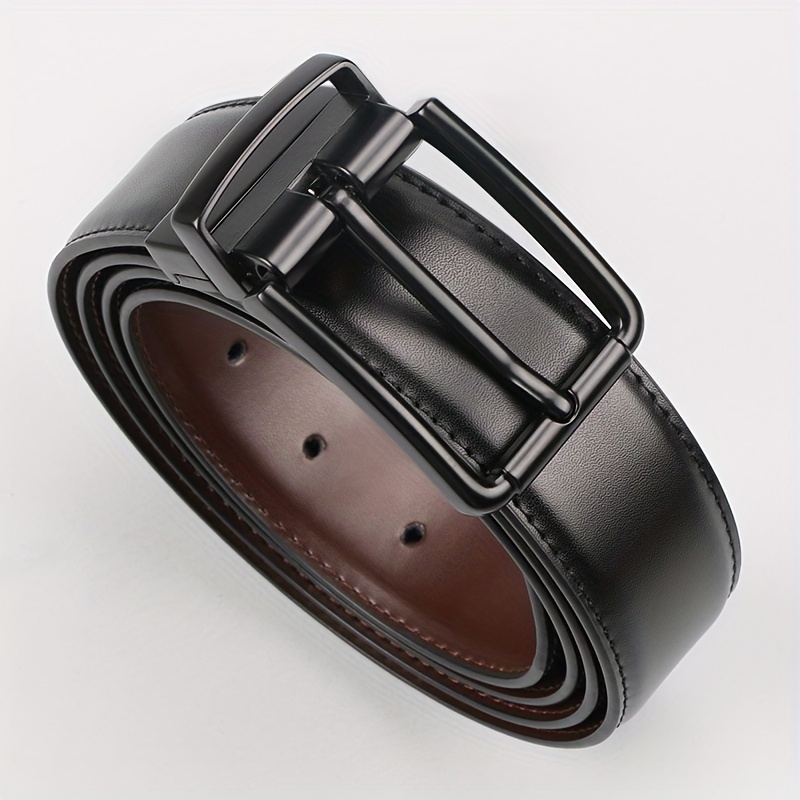 Men's Reversible Leather Belt with Alloy Square Buckle