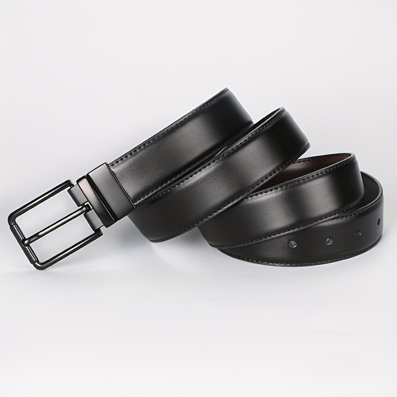 Men's Reversible Leather Belt with Alloy Square Buckle