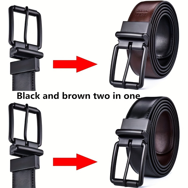 Men's Reversible Leather Belt with Alloy Square Buckle
