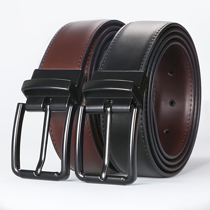 Men's Reversible Leather Belt with Alloy Square Buckle
