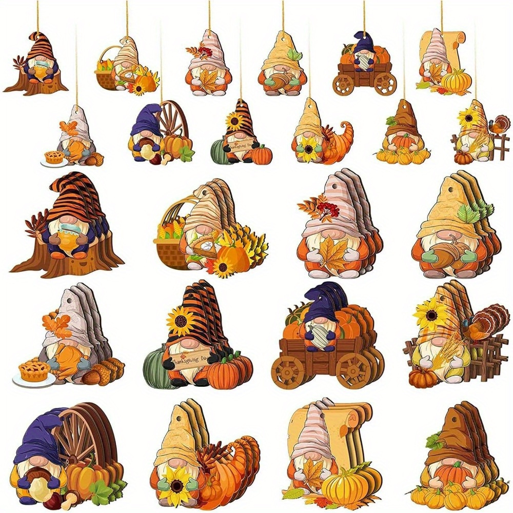 

36pcs/ Set Wooden Pendant Fall - Thanksgiving Ornaments For Holiday Decoration - With Hat Delivery Tag With String For Thanksgiving Themed Party Favor