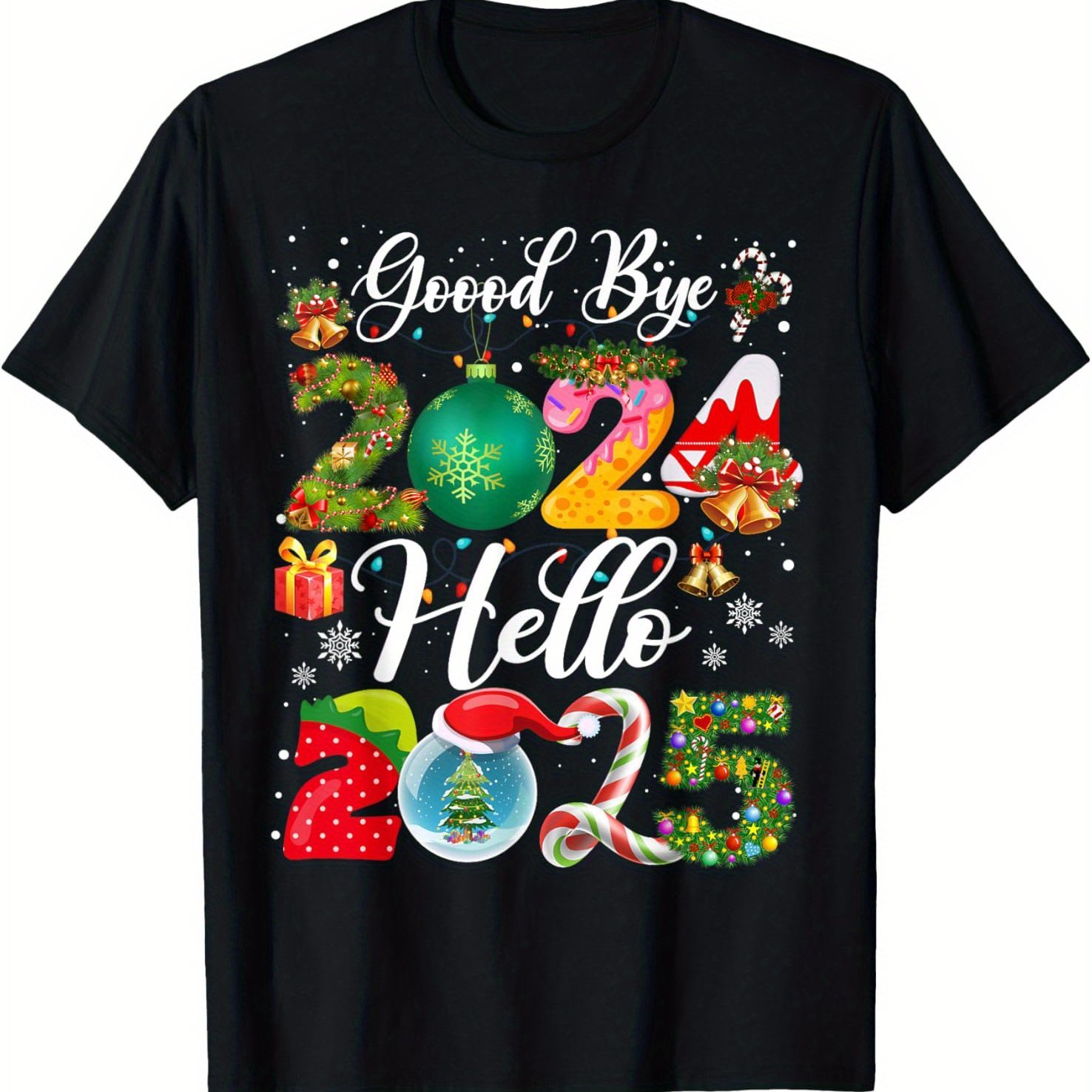 

Goodbye 2024, Hello 2025! Happy New Year! Merry Christmas Eve! Merry Christmas! Black Casual Short Sleeved Men' T-shirt